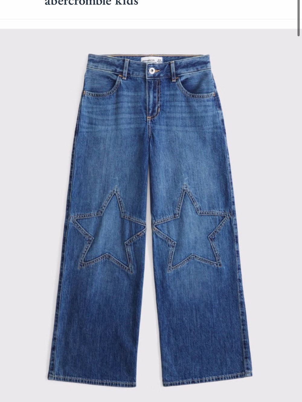 abercrombie kids Denim high-rise Wide-Leg Jeans with Star Knee Patches - Blue